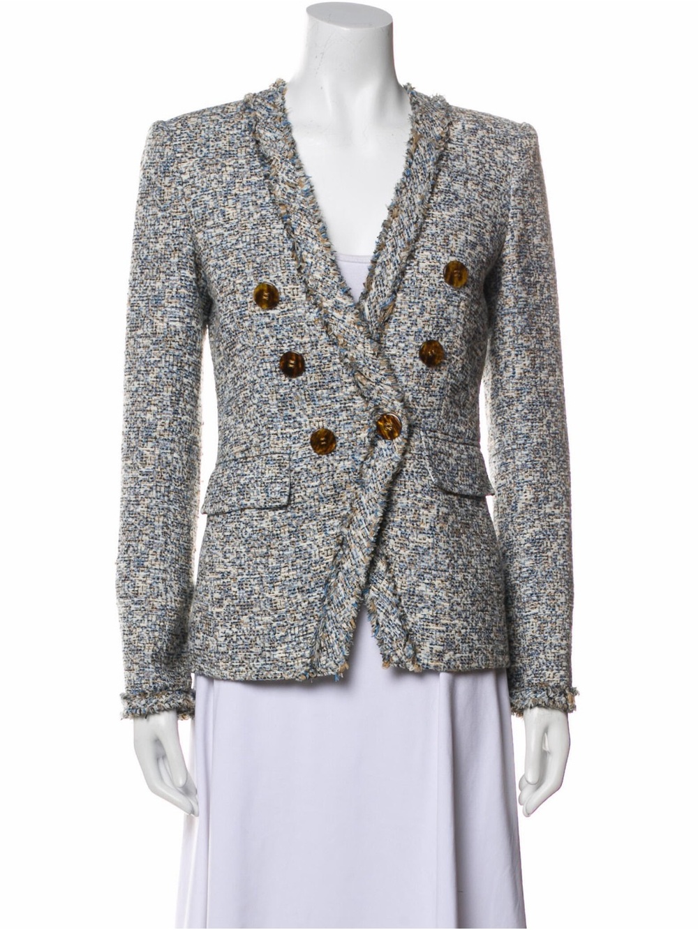 Veronica Beard Tweed Double-Breasted Blazer Jacket - Blue Gray